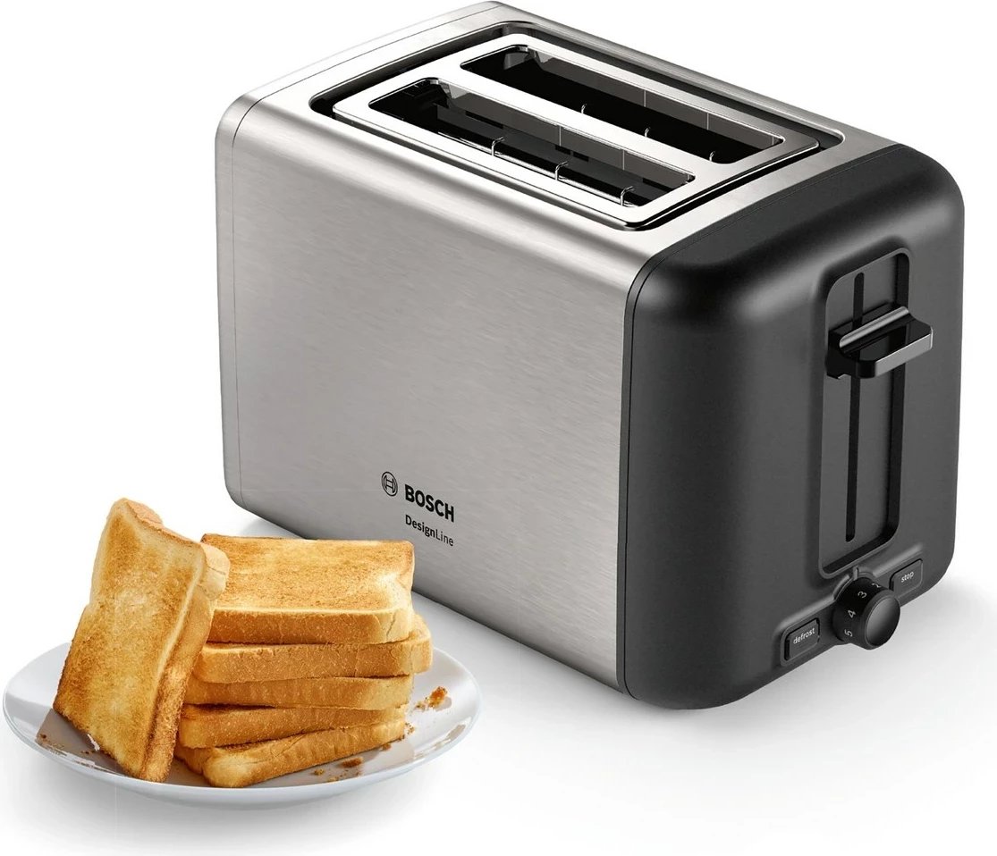 Toster Bosch TAT3P420, 2 feta, 970 W, Ngjyrë e zezë, Çelik inox