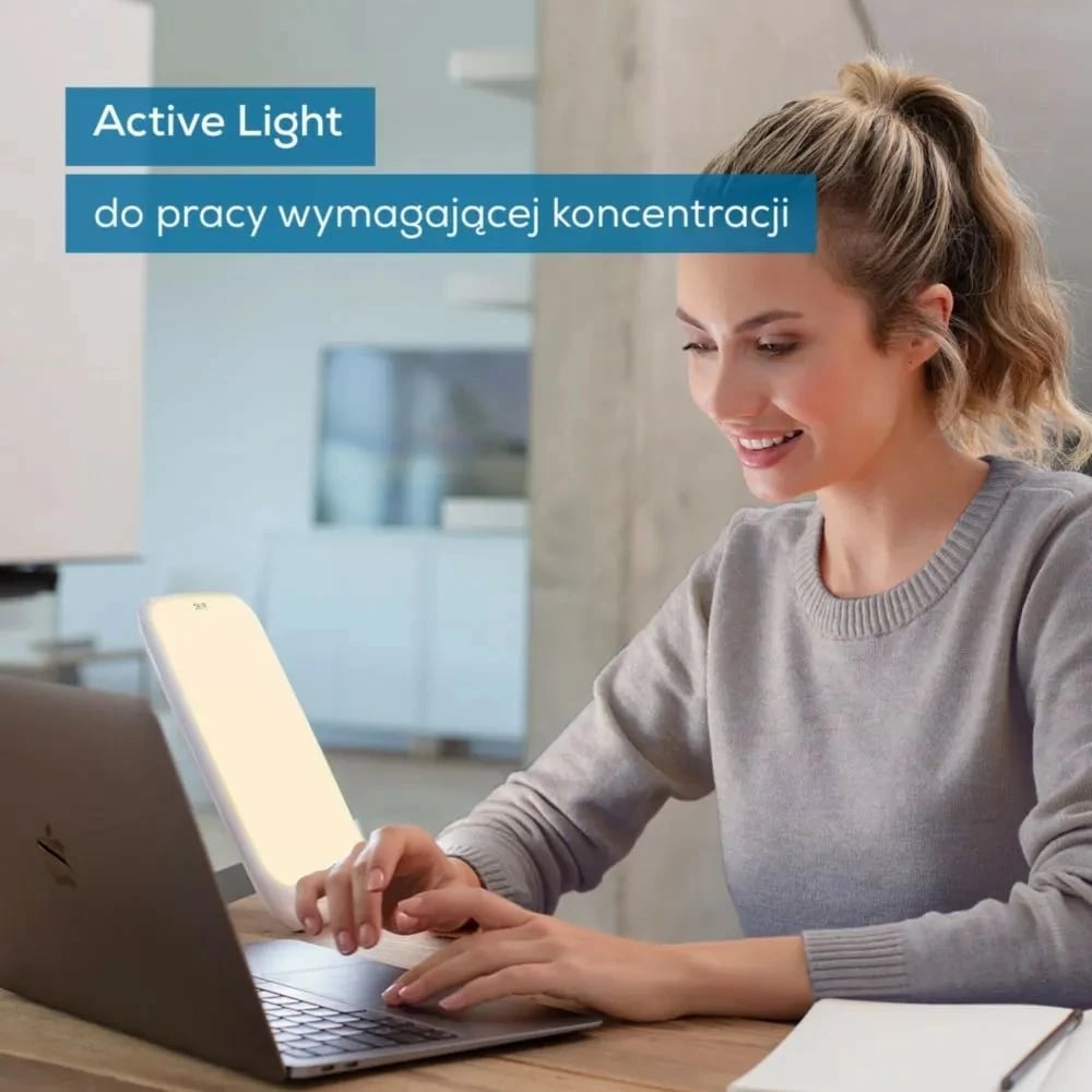 Lampë dite/terapie me dritë, Beurer TL35, 10 000 lx, sipërfaqe 14×20 cm, 3 temperatura ngjyre, dimmer 4 nivele, timer 30–120 min, e bardhë