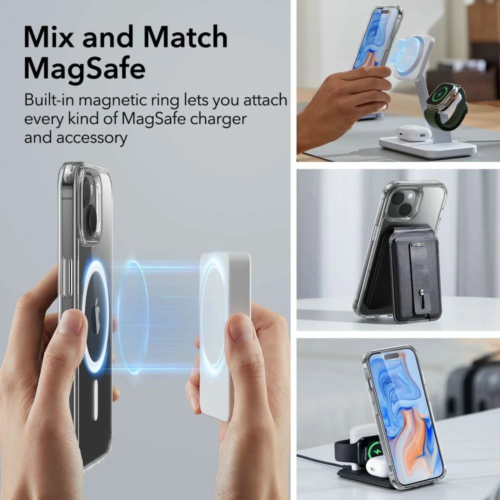 Mbështjellës ESR Classic Hybrid HaloLock me MagSafe për iPhone 15, Transparent