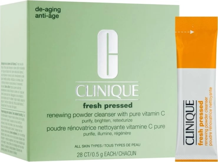Pluhur pastrues për fytyrë për femra Clinique Fresh Pressed Renewing Powder Cleanser With Pure Vitamin C, 28x0.5g