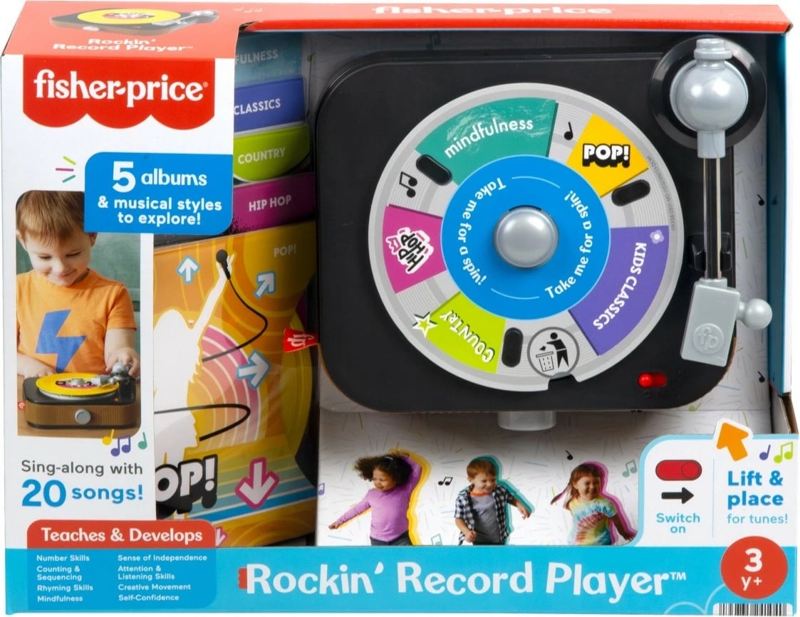 Gramofon lodër Fisher Price JGX04, me 5 disqe, shumëngjyrësh