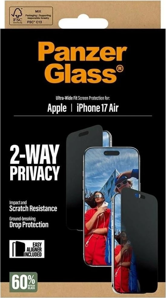 Mbështjellës ekrani PanzerGlass Ultra-Wide Fit EasyAligner për iPhone 17 Air, e zezë