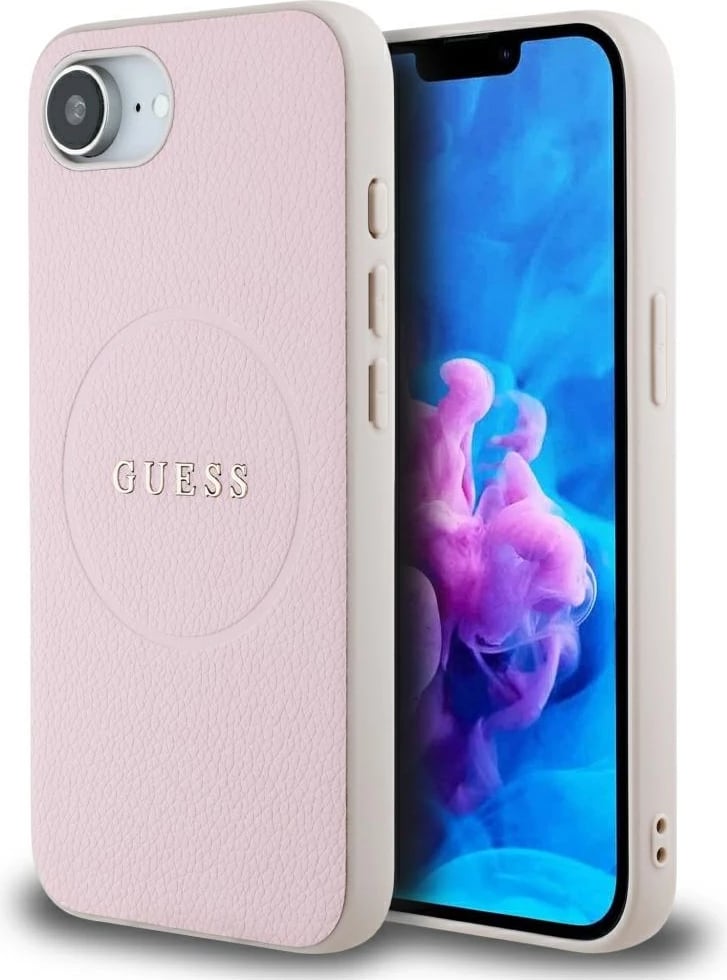 Mbështjellës Guess Grained Ring MagSafe për iPhone 16e, Rozë