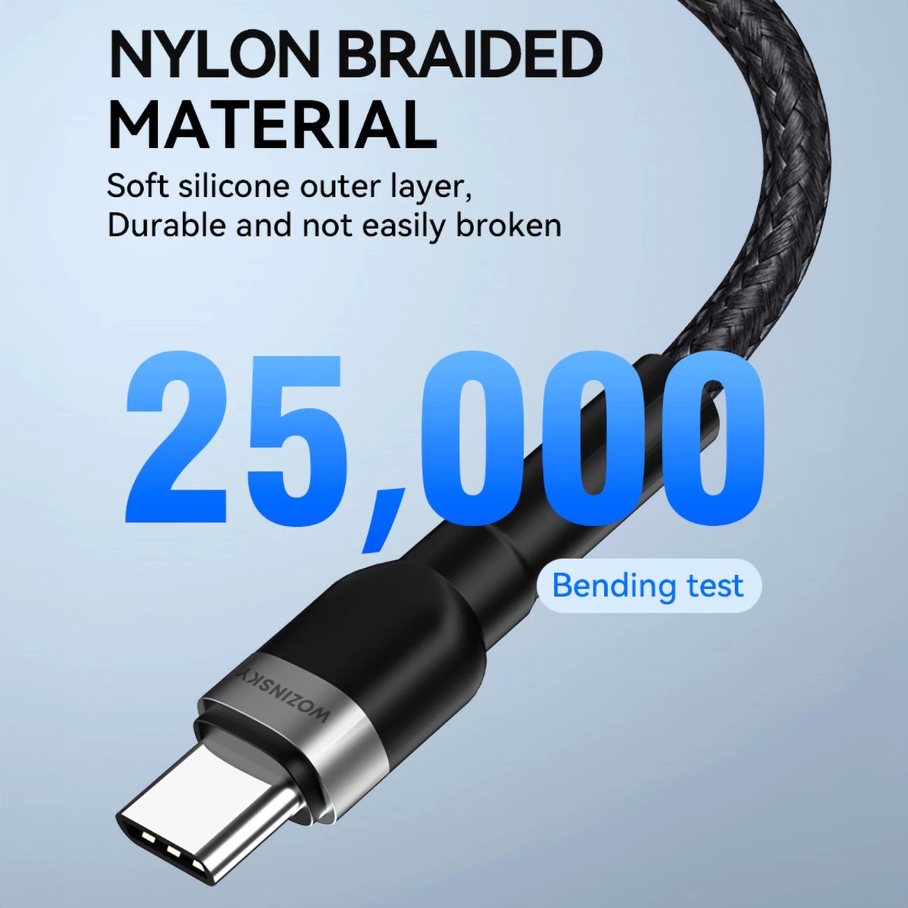 Kabllo USB Wozinsky WNBAC2, USB-A në USB-C, 2 m, 2.4A, najlon, e zezë