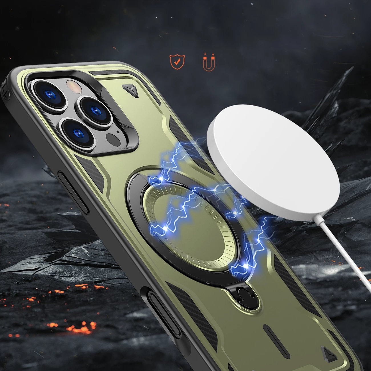 Mbështjellës Hurtel Hybrid Armor Trendy me MagSafe për iPhone 16 Pro Max, Jeshil