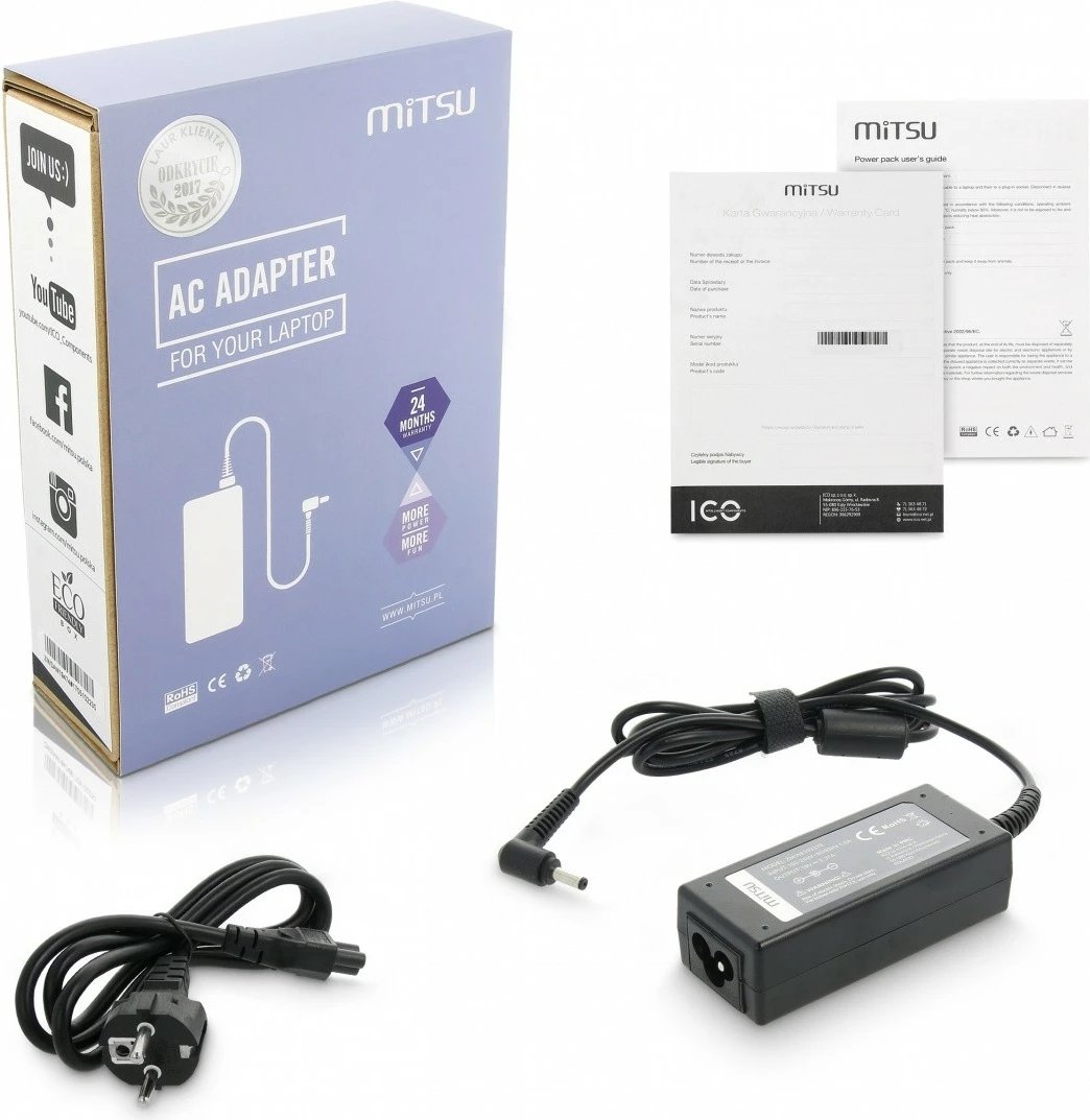 Karikues laptopi Mitsu ZM/AS19237E për Asus, 45W, 19V 2.37A, 4.0x1.35 mm, i zi