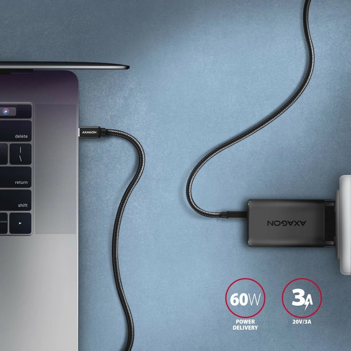 Kabllo USB-C në USB-C AXAGON BUCM3-CM10AB, 1m, 60W, i zi