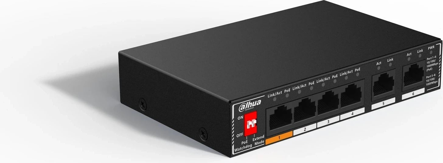 Switch DAHUA SG1006P, 6 porta, Gigabit Ethernet, PoE, i zi