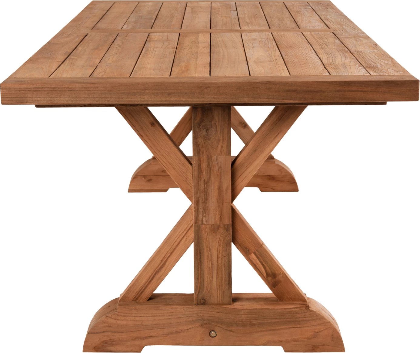 Tavolinë ngrënieje për jashtë, këmbë kryq, FH5964, dru TEAK i ricikluar, ngjyrë natyrale, 240x100x75H cm