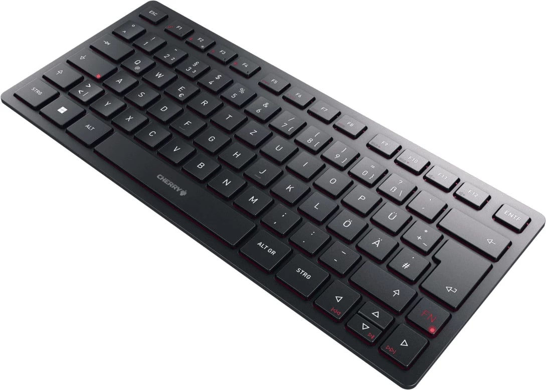 Tastierë Cherry KW 9200 Mini JK-9250DE-2, layout gjerman (QWERTZ), kompakte pa numpad, profil i ulët, e zezë