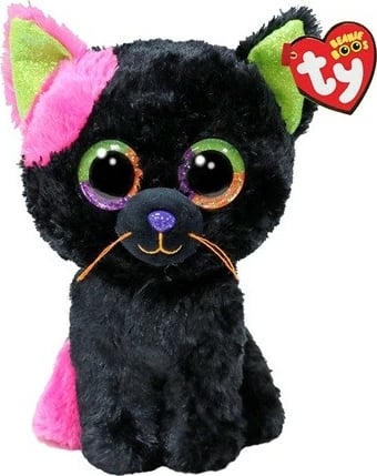 Lodër pelushi mace, TY Beanie Boos Black Licorice 37350, 15 cm, e zezë/jeshile/rozë