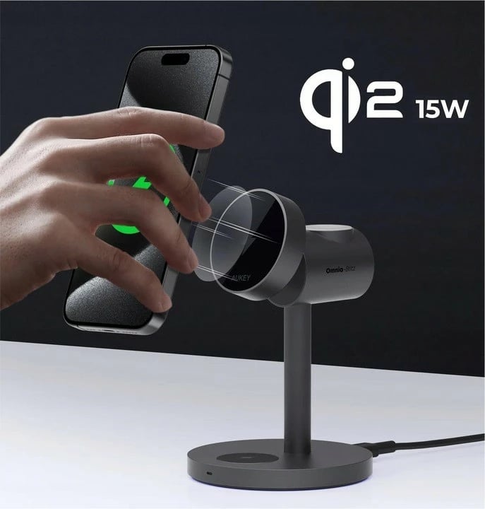 Stacion karikimi wireless 3-në-1 AUKEY LC-MC311 MagFusion, 15W, PD 30W, Gri