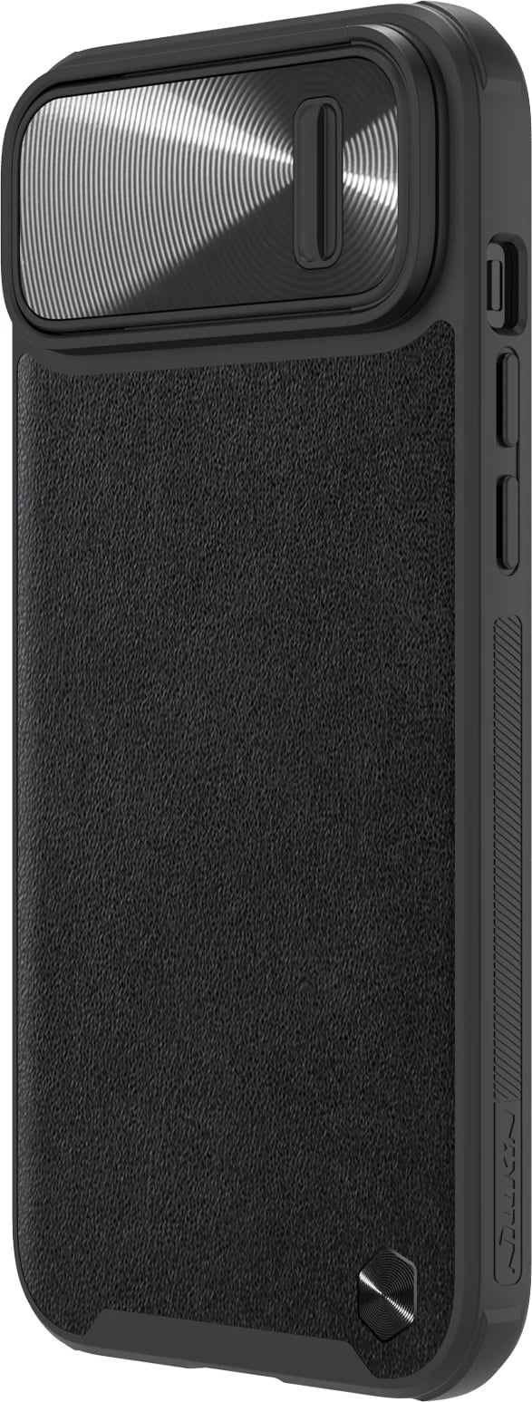 Mbështjellës Nillkin CamShield Leather S për iPhone 14 Plus, me kapak kamere, e zezë