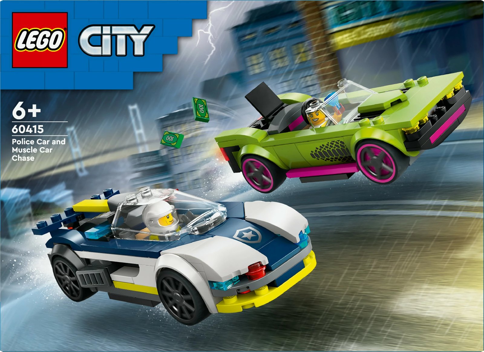 Set ndërtimi LEGO City 60415, veturë policie dhe muscle car, shumëngjyrëshe