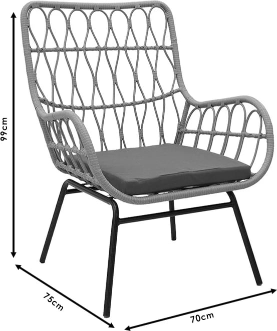 Set Naoki-Mabil për dhomë ndeje, 3 pjesë, rattan, ngjyrë natyrale dhe metal i zi