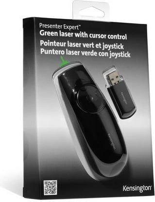 Prezenter Kensington Expert me lazer të gjelbër & kontroll kursor, RF, USB, 45 m, i zi
