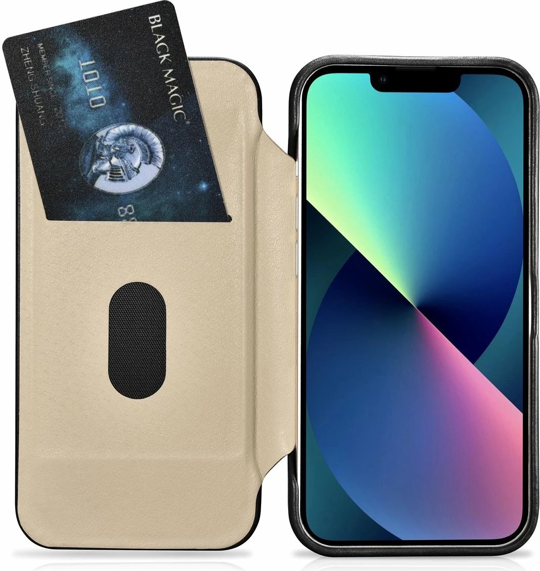 Mbështjellës iCarer Oil Wax Premium Leather Folio për iPhone 14 Plus, MagSafe, i zi Mbështjellës iCarer Oil Wax Premium Leather Folio për iPhone 14 Plus, MagSafe, i zi