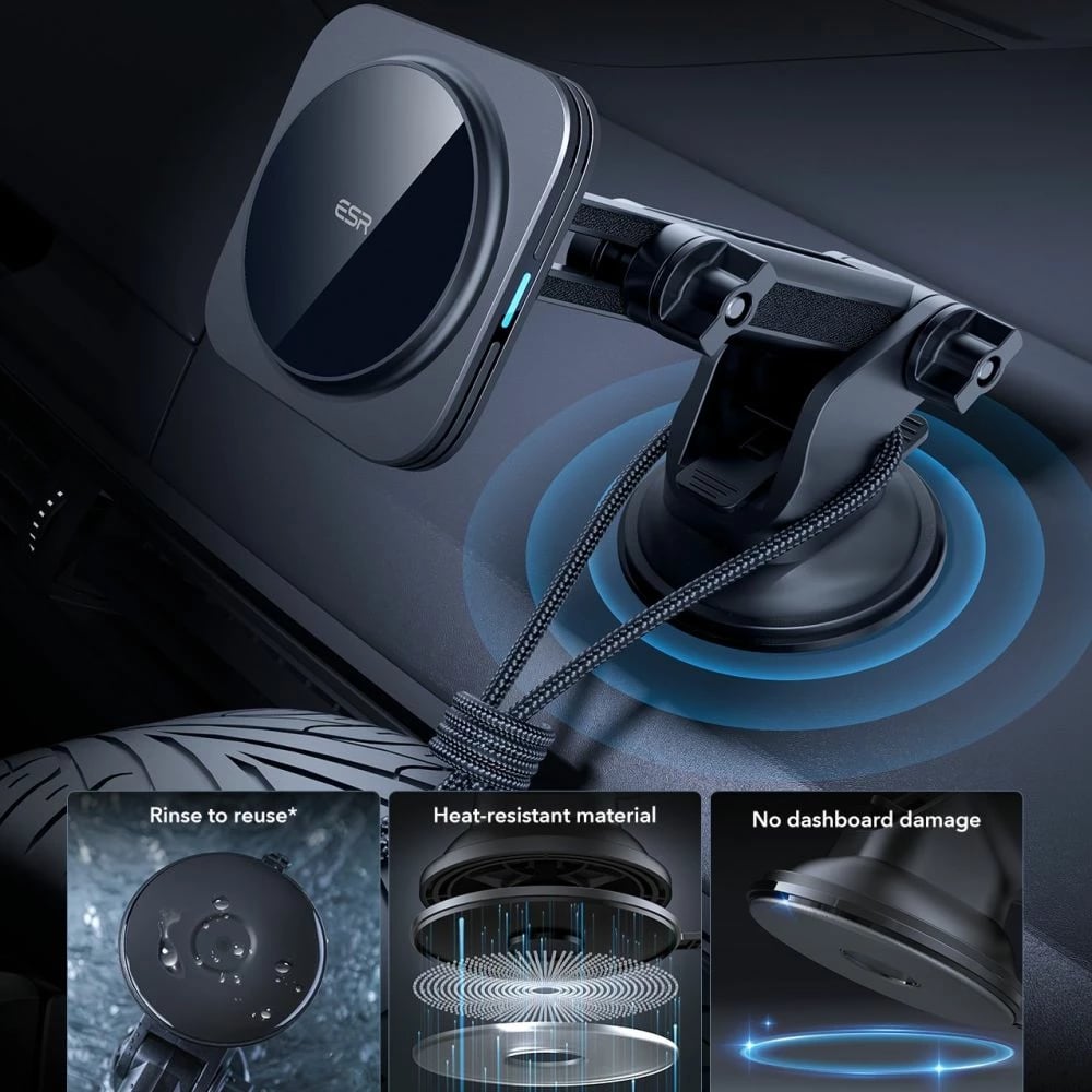 Mbajtës magnetik për veturë ESR HaloLock MagSafe Qi2 15W, i zi