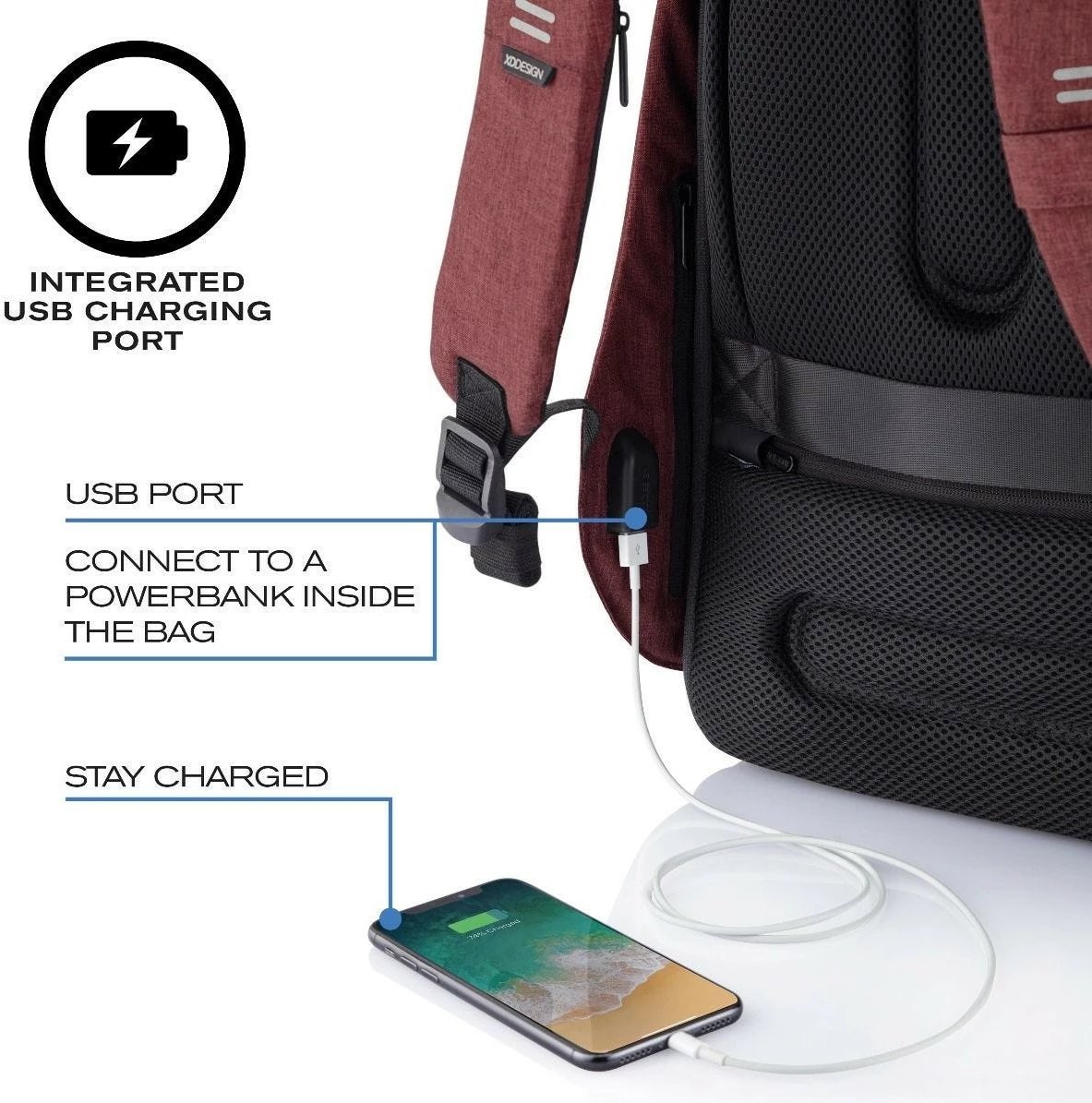 Çantë shpine XD DESIGN BOBBY HERO REGULAR, 16L, për laptop 15.6", e kuqe