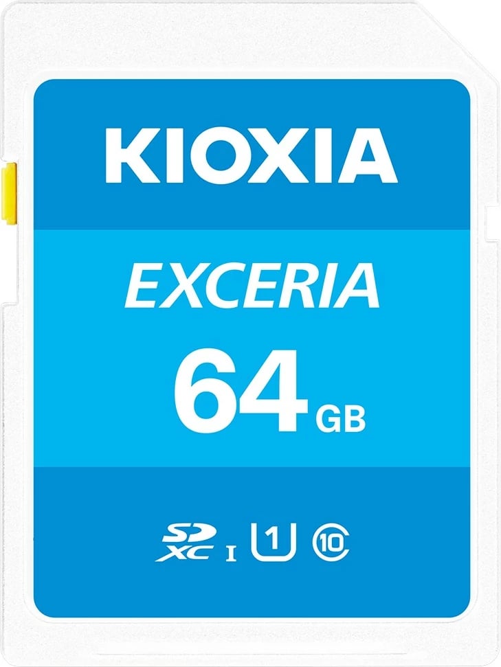 Kartelë SDXC Kioxia Exceria 64GB, Class 10, UHS-I, kaltër/bardhë