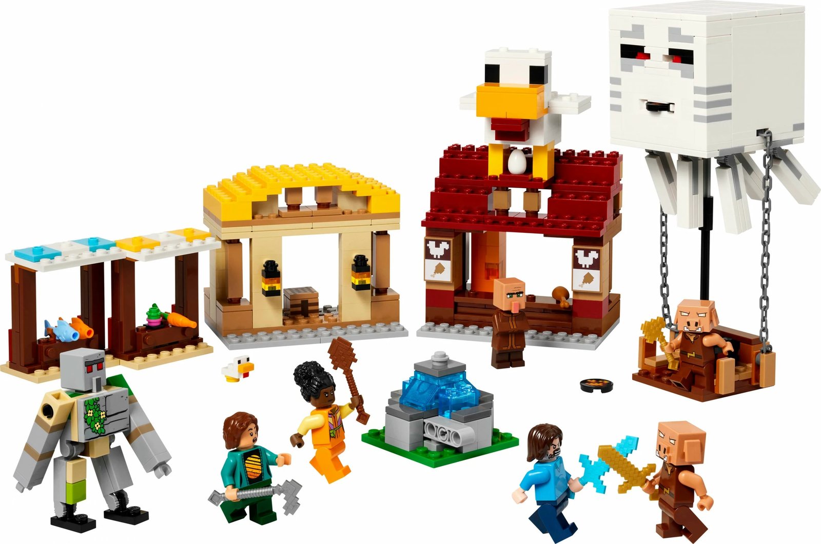 Set ndërtimi LEGO The Ghast Balloon Village Attack, 555 pjesë, plastikë, shumëngjyrësh