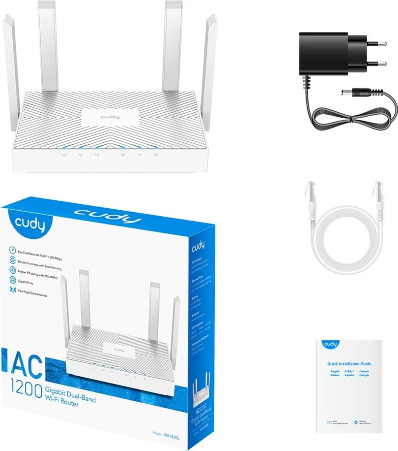 Router Cudy WR1300E, Wi-Fi 5, Dual-band, Ethernet LAN, Bardhë