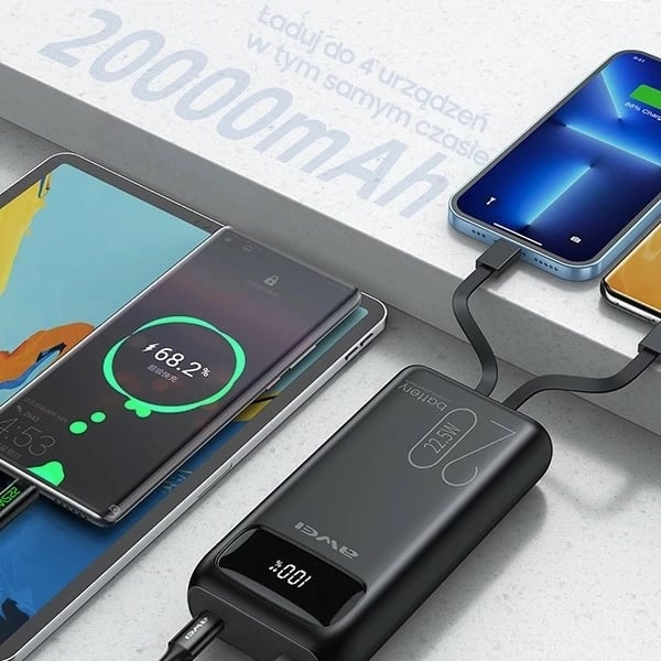 Powerbank AWEI P169K, 20000mAh, 22.5W, USB-C+Lightning, i zi