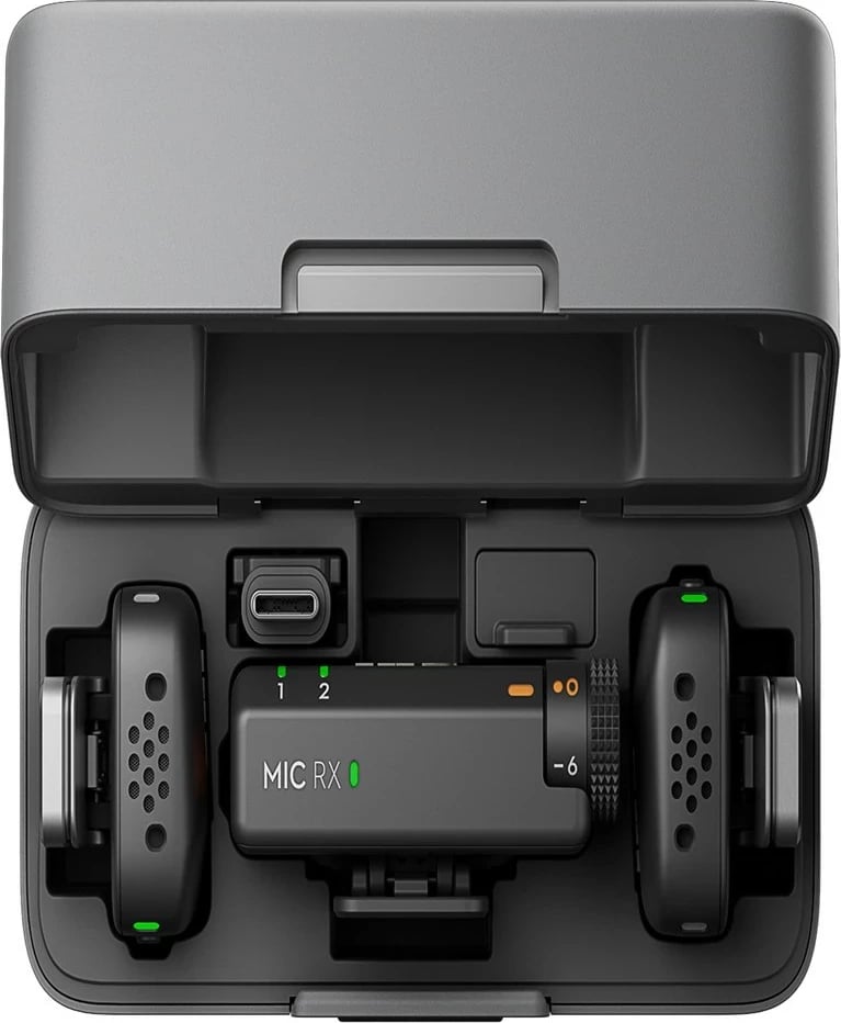 Mikrofon pa tela DJI Mic mini, 2 transmetues, 1 marrës, kuti karikimi