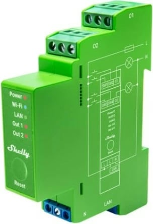 Dimmer Shelly Pro Dimmer 2PM, LED/Glühbirne, WLAN LAN BT, DIN-Rail