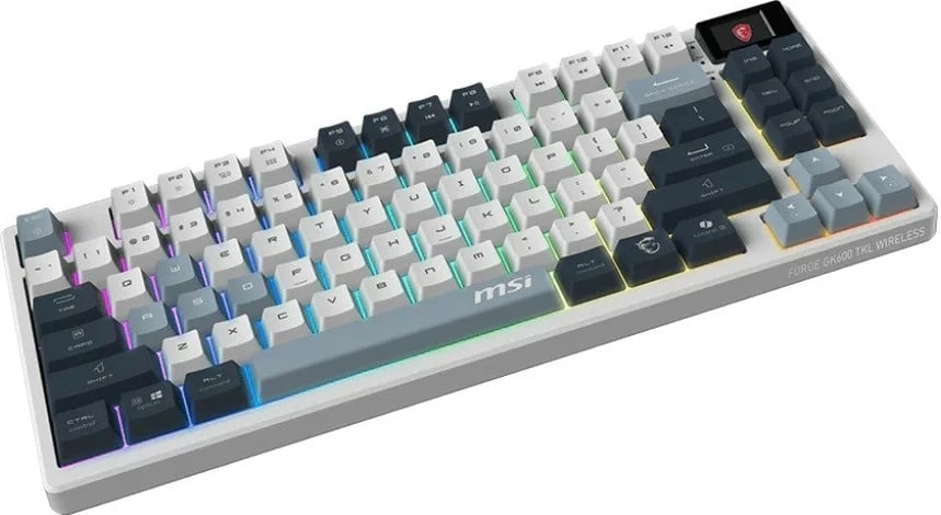 Tastierë gaming MSI FORGE GK600 TKL SKY US, me ndriçim RGB, me ose pa kabllo, Blu/Gri/Bardhë