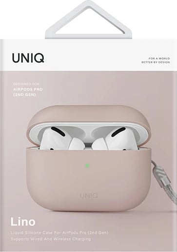 Mbështjellës UNIQ Lino për AirPods Pro 2, silikon, rozë, me rrip