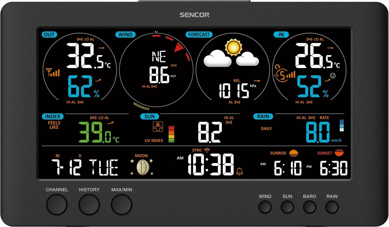 Stacion meteo Sencor SWS 12500 me WiFi, LCD 21.4cm, i zi, shumëngjyrësh