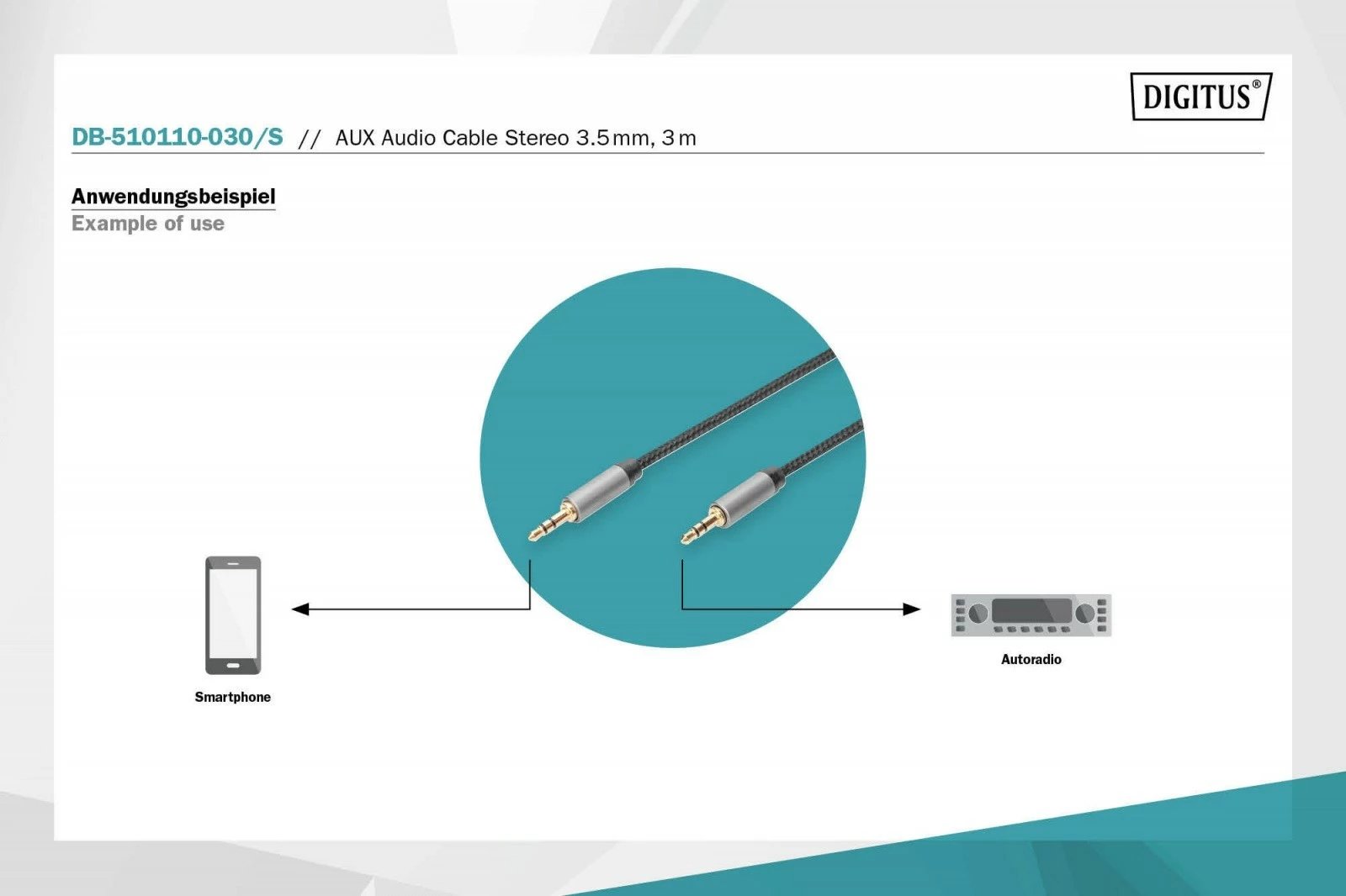 Kabllo audio Digitus DB-510110-030-S, 3.5mm minijack M/M, 3m, najlon, zi/gri