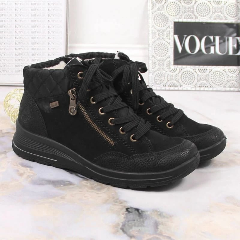 Çizme lëkure të zeza Rieker për femra