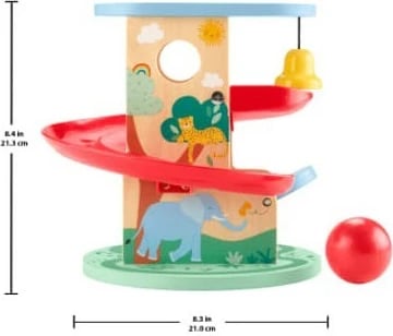 Lodër druri Fisher Price Wooden Treehouse Ball Run, me top, shumëngjyrëshe, për fëmijë të vegjël