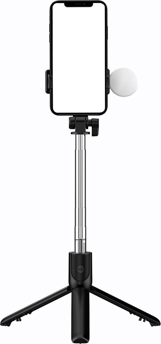 Selfie stick Hurtel WH1YXS tripod teleskopik 1m me llambë LED, mbajtëse telefoni, e zezë