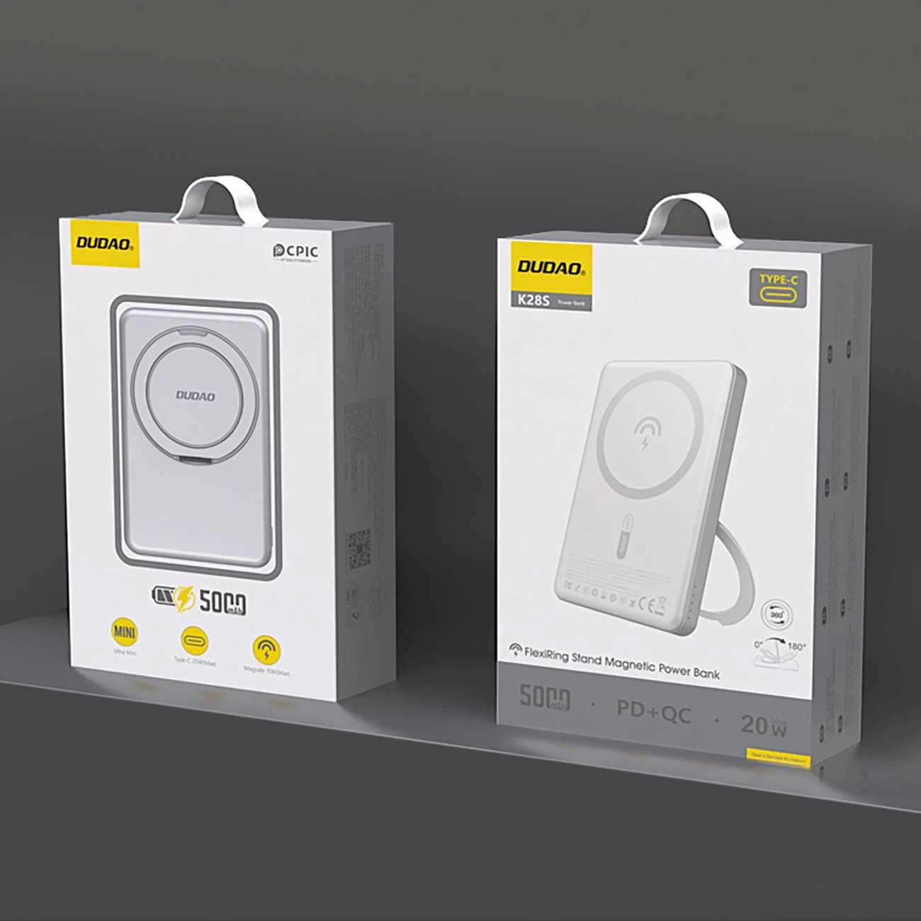 Powerbank Dudao K28, 10000mAh, MagSafe, kasë metalike, Ring Stand, Argjendtë