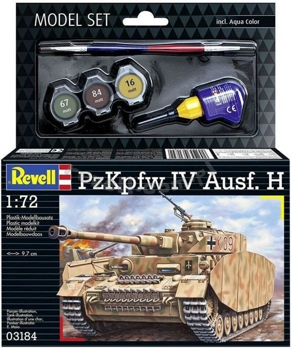 Model plastik tanku Revell PzKpfw IV Ausf. H, 1:72, set me ngjyra dhe ngjitës