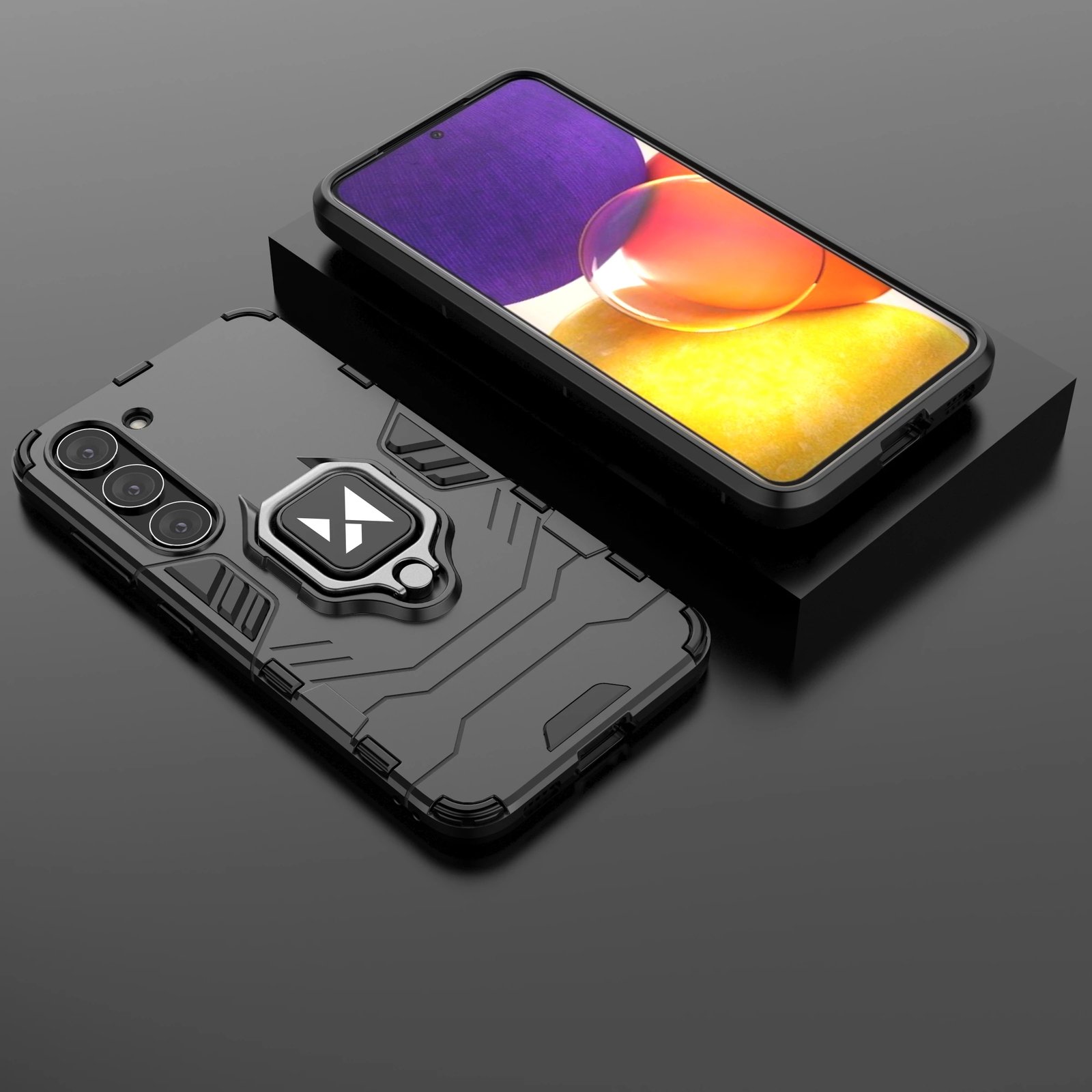 Mbështjellës Wozinsky Ring Armor për Samsung Galaxy S23, me mbajtëse unaze, i zi