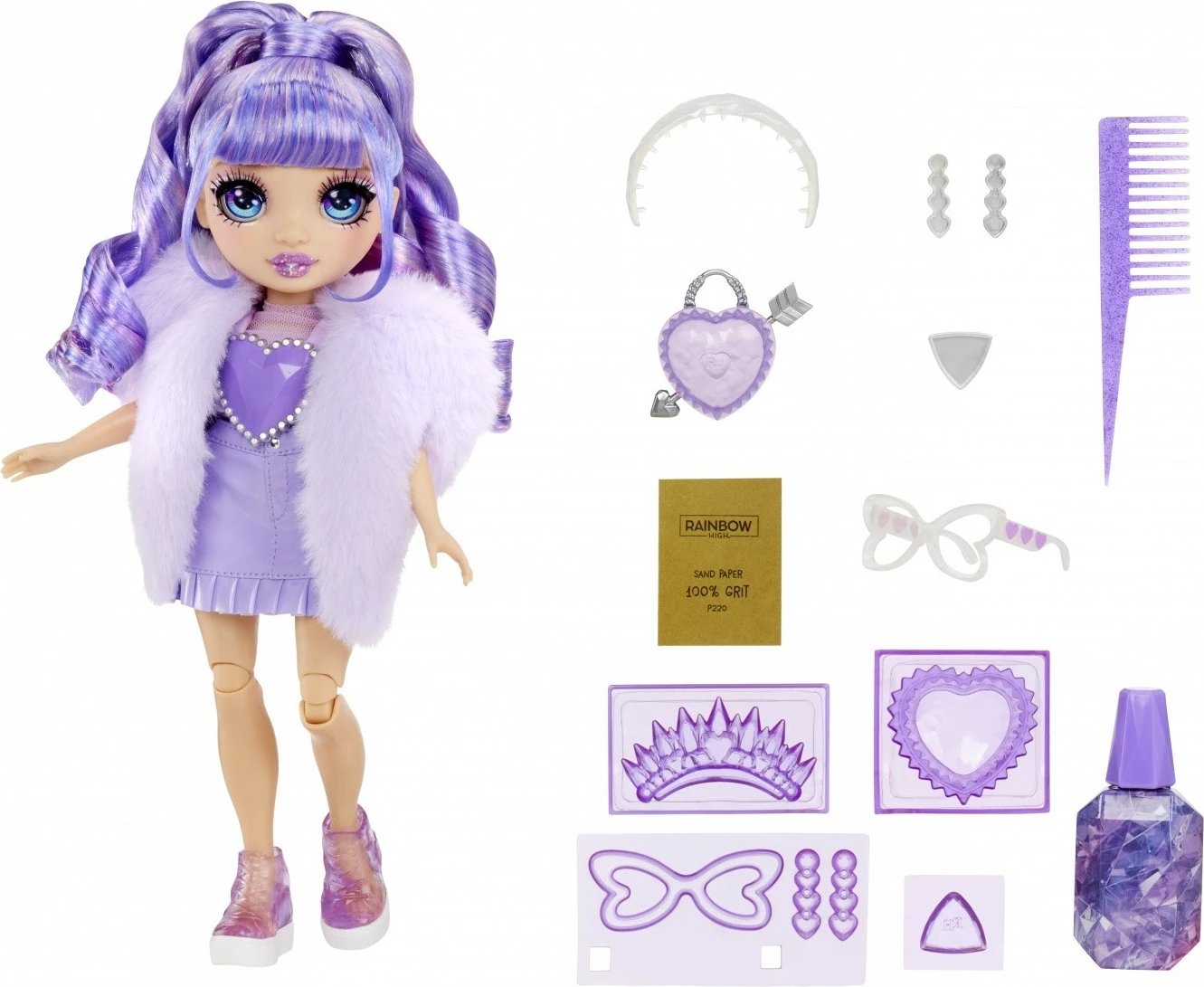 Set lodër Rainbow High Creative Crystals, Violet, me aksesorë të personalizueshëm