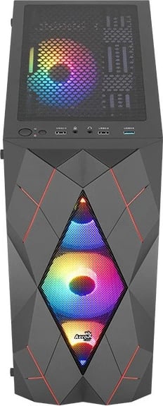 Kasë AeroCool Volcan, Midi Tower, ATX/mATX/mini-ITX, e zezë, me drita RGB