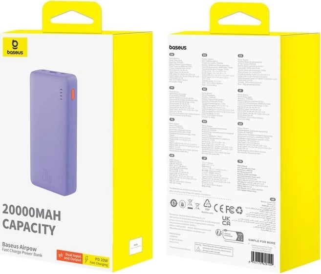 Power bank Baseus Airpow PPAP20K 20000 mAh Violet