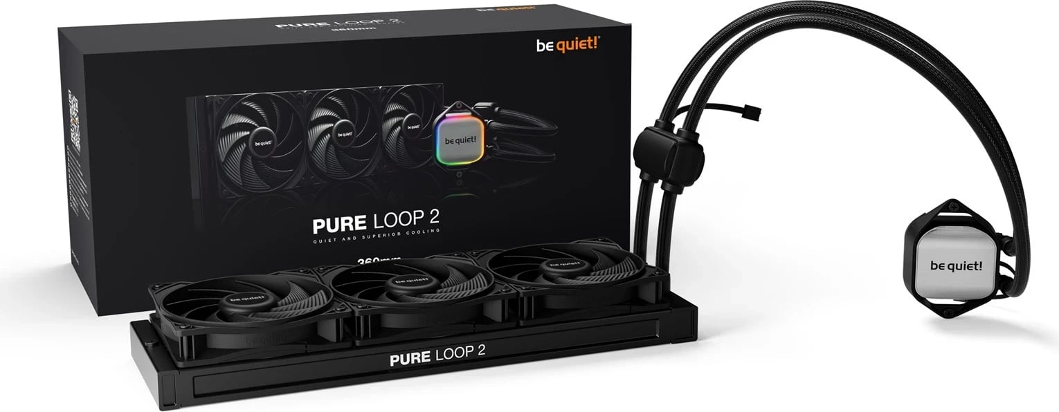 Ftohës i plotë i lëngshëm për procesorin be quiet! Pure Loop 2, 360mm, 12 cm, i zi, 1 copë