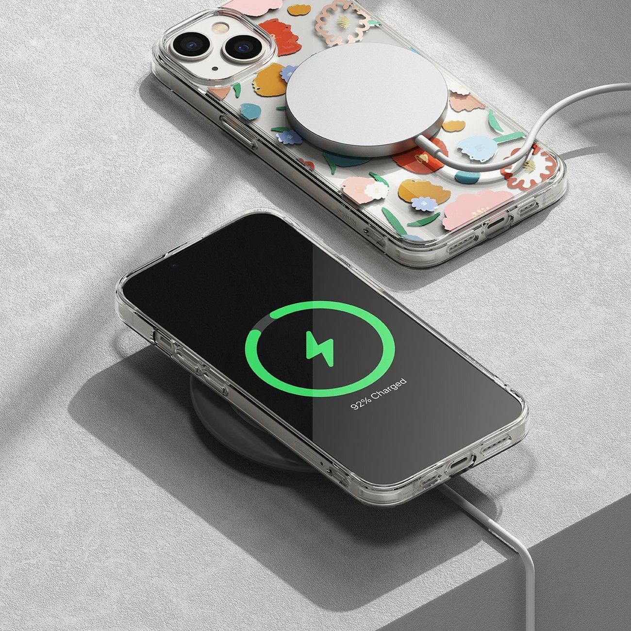 Mbështjellës Ringke Fusion Design për iPhone 14 Plus, transparent me lule