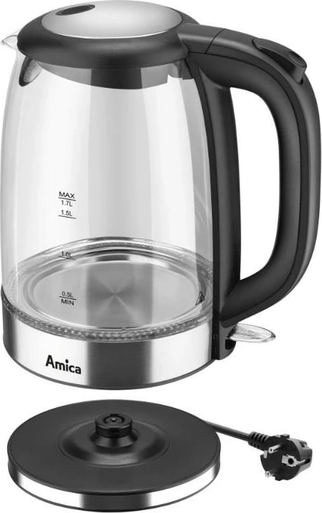 Ibrik elektrik Amica Glass Kettle KD2050G, 1.7L, i zi/transparente