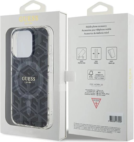 Mbështjellës Guess IML GCube MagSafe për iPhone 15 Pro Max, i zi