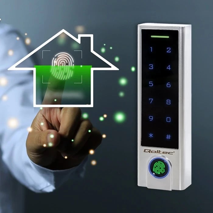 Kyçja me kod Qoltec 52449 PROTEUS, me lexues të gishtërinjve | RFID | Kod | Kartë | çelës fob | Zile | IP68 | EM Kyçja me kod Qoltec 52449 PROTEUS, me lexues të gishtërinjve | RFID | Kod | Kartë | çelës fob | Zile | IP68 | EM