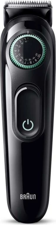 Makinë rroje Braun BT3421 trimmer mjekre me rrotë rregullimi, tehe çeliku, pa kabllo, e zezë