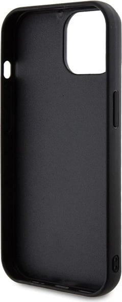 Mbështjellës Guess Quilted Metal Logo për iPhone 15, i zi
