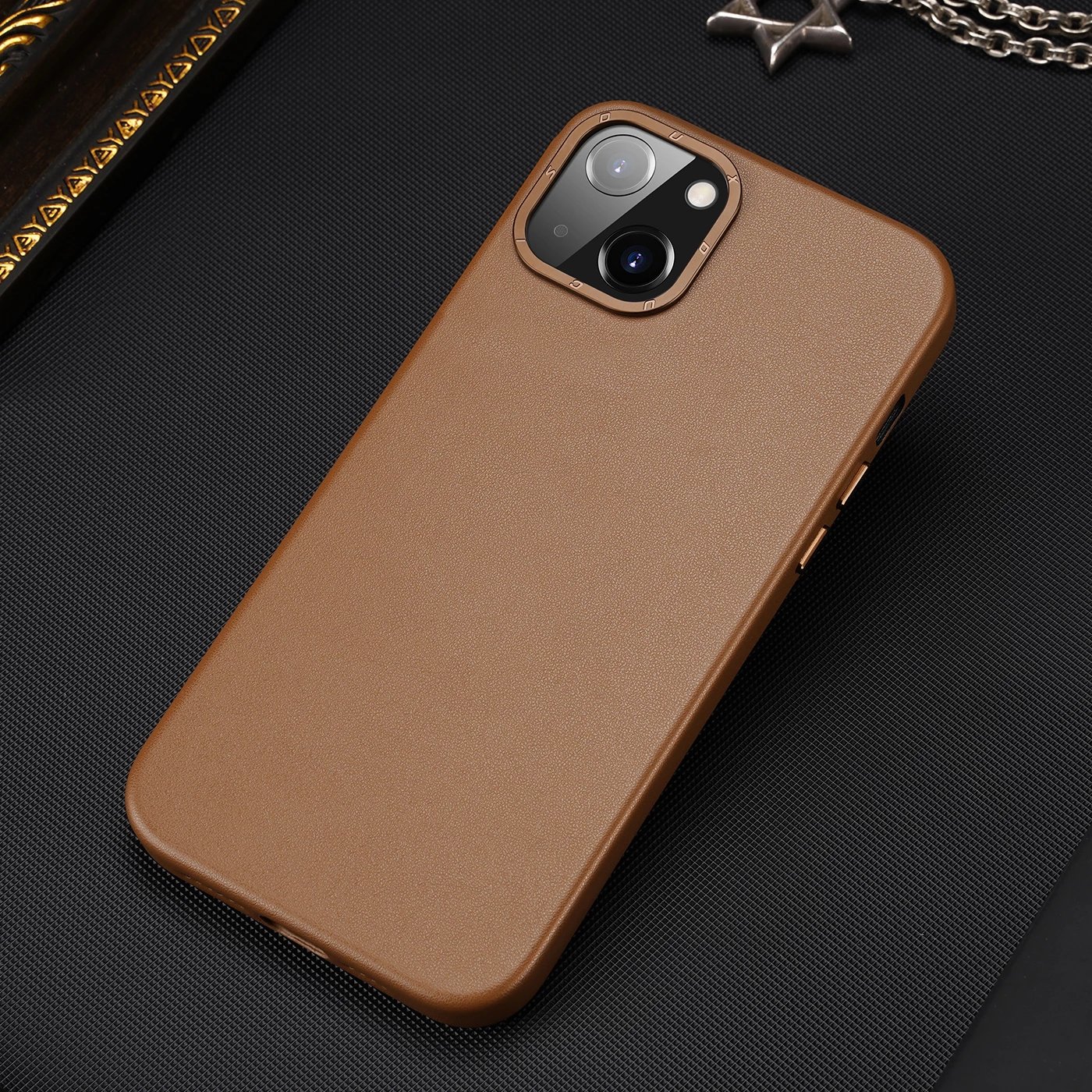Mbështjellës Dux Ducis Grit për iPhone 14 Plus, lëkurë ekologjike, MagSafe, Kafe